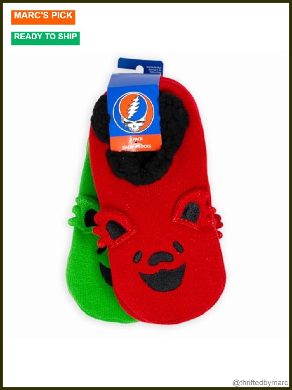 Grateful Dead Soft Sherpa Slipper Sleep Socks Polyester Spandex 2-Pack Adult